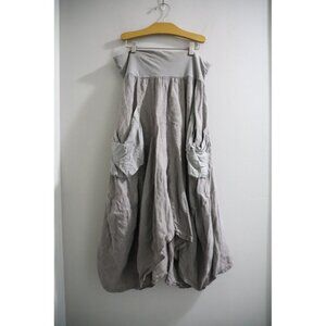 TEMPO PARIS Linen Blend Midi Skirt Gray Asymmetrical Pocket Size M Lagenlook